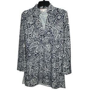 Jude Connally Black & White Classic Paisley Print Long Sleeve Tunic Size Small